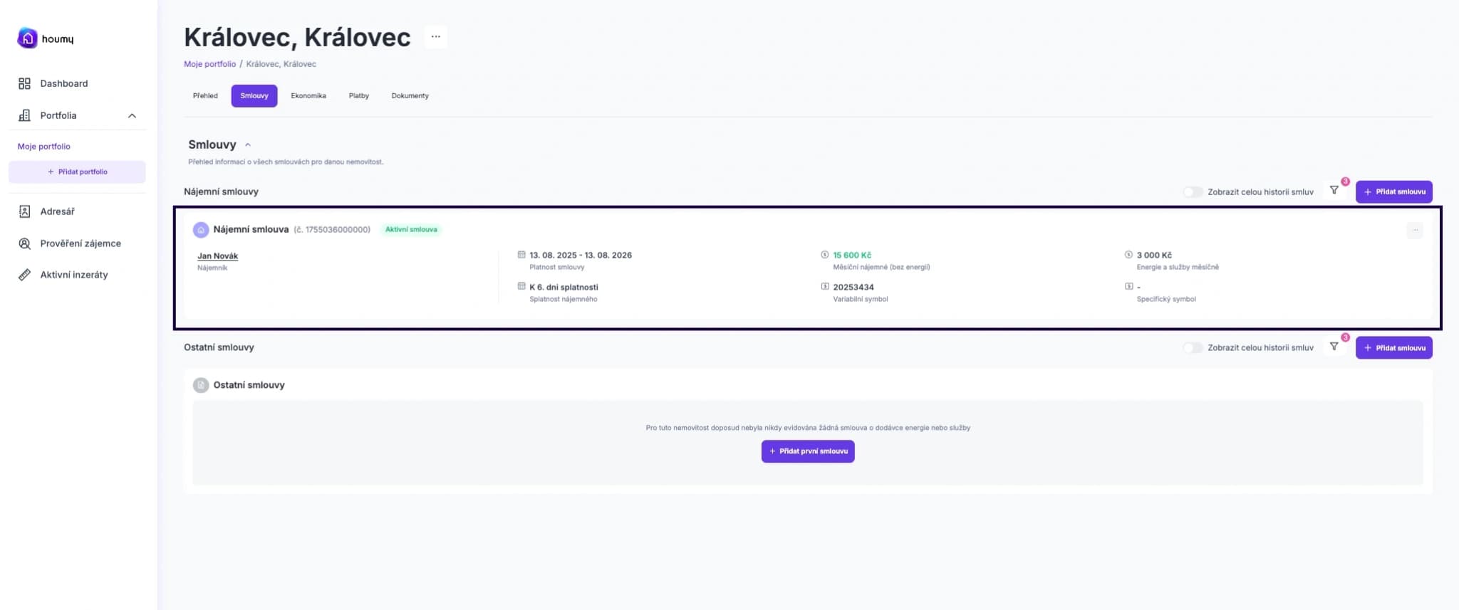 Otevření detailu nájemní smlouvy